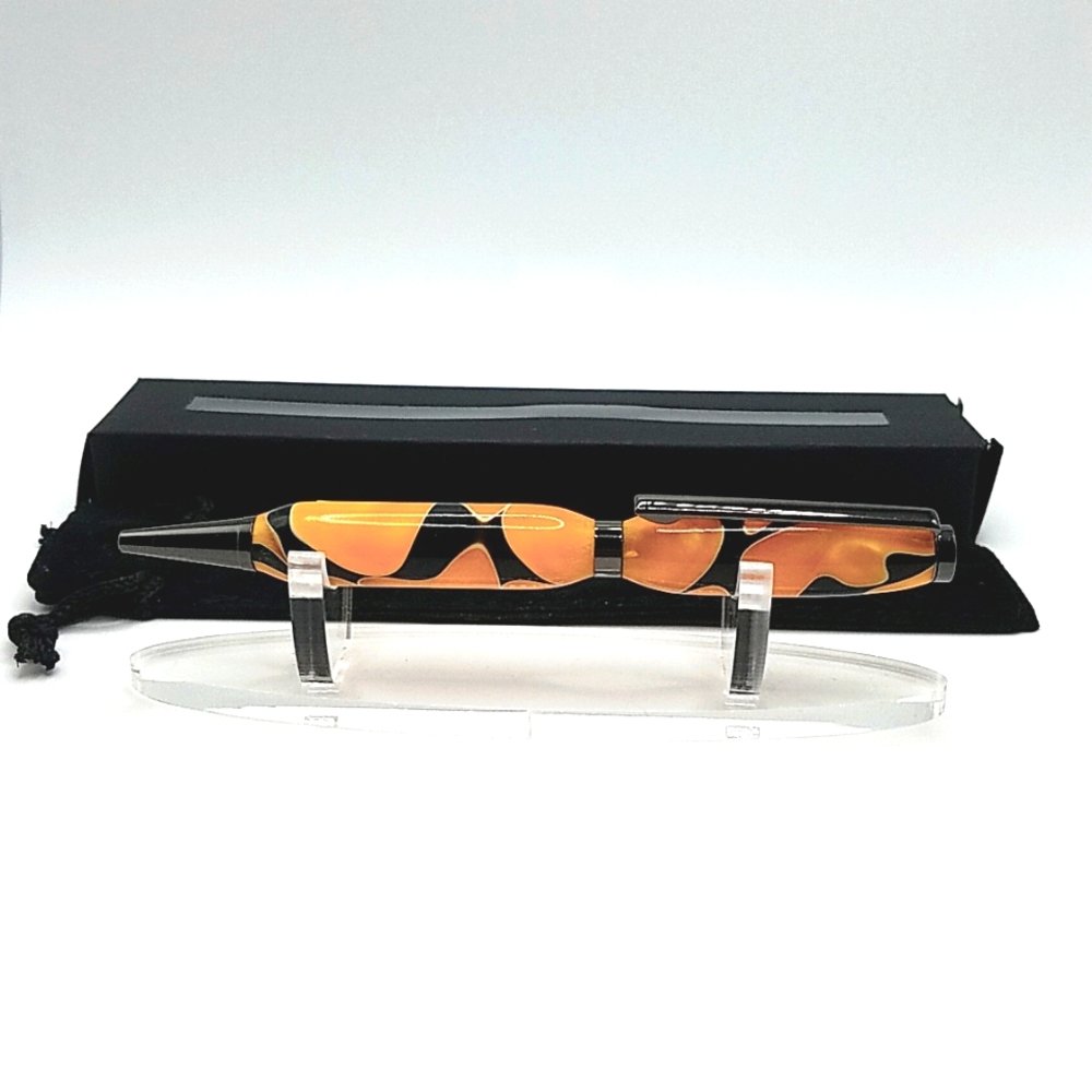 Striking Swirl Handcrafted Black & Orange Acrylic Writing Pen